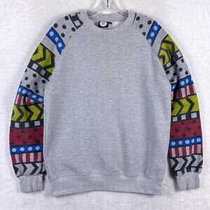 Lazy Oaf Sweatshirt Pullover Mens L Gray Multicolor Geometric Streetwear USA